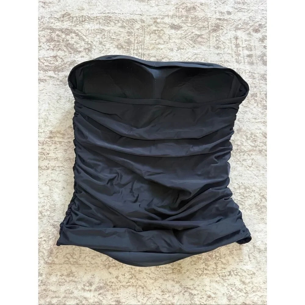 Ocean Blues Women's Ruched Tummy Control Bandeau Tankini Swim Top Black Size XXL
